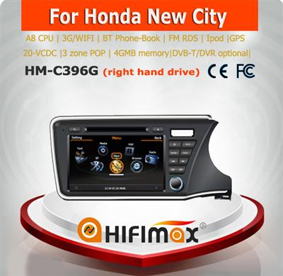 Hifimax car navigation FOR Honda New City (right hand drive) WITH A8 CHIPSET DUAL CORE 1080P V-20 DISC WIFI 3G INTERNET DVR