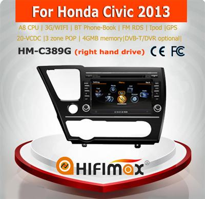 Hifimax car navigation FOR Honda Civic 2013 (right hand drive) WITH A8 CHIPSET DUAL CORE 1080P V-20 DISC WIFI 3G INTERNET DVR