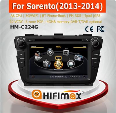 Hifimax car dvd gps for KIA SORENTO (2013-2014) WITH A8 CHIPSET DUAL CORE 1080P V-20 DISC WIFI 3G INTERNET DVR SUPPORT