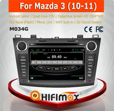 HIFIMAX Android 4.4.4 car radio dvd gps navigation for New Mazda 3 WITH Capacitive screen+HD1024*600 Resolution