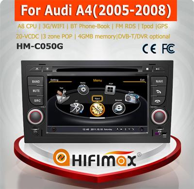 HIFIMAX car dvd gps navigation for AUDI A4 2005-2008 /S4 /RS4 2002-2007 WITH A8 CHIPSET DUAL CORE 1080P V-20 DISC WIFI 3G DVR