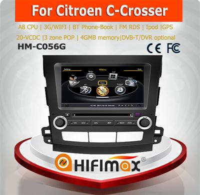 Hifimax car navigation FOR Citroen C-Crosser WITH A8 CHIPSET DUAL CORE 1080P V-20 DISC WIFI 3G INTERNET DVR