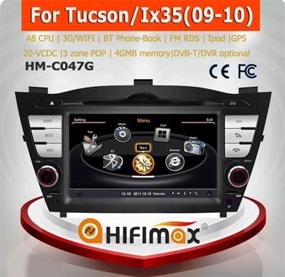 Hifimax Hyundai tucson special car dvd player WITH DVD GPS WIFI 3G DVR TMC headrest dvd player for ix35 optional