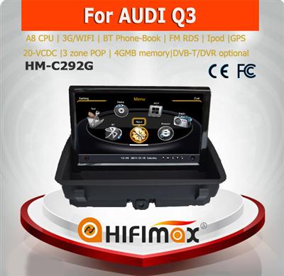 Hifimax car navigation FOR AUDI Q3 WITH A8 CHIPSET DUAL CORE 1080P V-20 DISC WIFI 3G INTERNET DVR