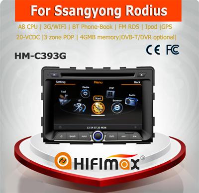 Hifimax car radio dvd gps navigation FOR Ssangyong Rodius WITH A8 CHIPSET DUAL CORE 1080P V-20 DISC WIFI 3G INTERNET DVR