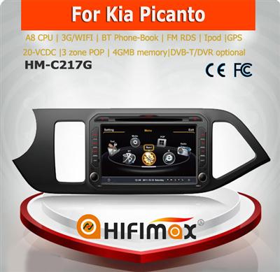 Hifimax car dvd gps for KIA PICANTO 2013 WITH A8 CHIPSET DUAL CORE 1080P V-20 DISC WIFI 3G INTERNET DVR SUPPORT