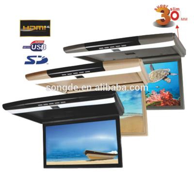 super slim roof mount monitor 12v tv flip down monitor sd