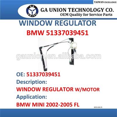 car auto power Window Regulator/window LIFTER W/MOTOR 51337039451 FOR BMW MINI 2002-2005 FL