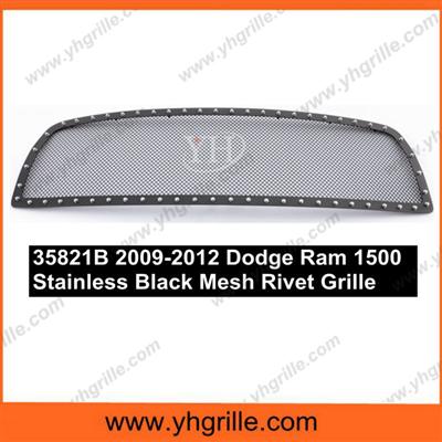 suitable for 2009-2012 Dodge Ram 1500 Stainless Black Mesh Rivet car Grill