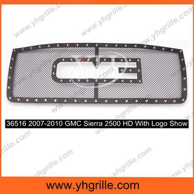 Fits 2007-2010 GMC Sierra 2500/3500 HD Rivet Black Stainless Steel Mesh Grill