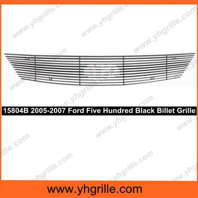 Fits 2005-2007 Ford Five Hundred Black Bumper Front Billet Grille with Logo Covered