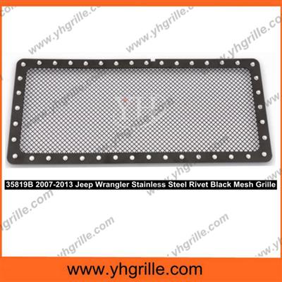 2007-2013 Jeep Wrangler Stainless Steel Rivet Black Mesh Grille