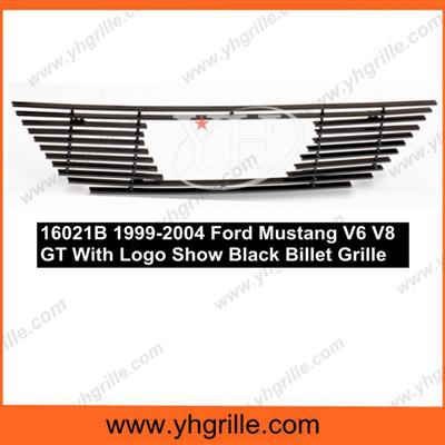 Fits 1999-2004 Mustang V6 V8 GT With Logo Show Black aluminum car grille