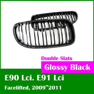 2015 New Arrival Double Slats M3 look 3 series 318 320 323 328 330 335 for BMW E90 lci grill E91 Glossy Black 2009 2011