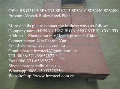 Offer JIS G3115 SPV410,Pressure-Vessel-Boiler-Steel-Plate