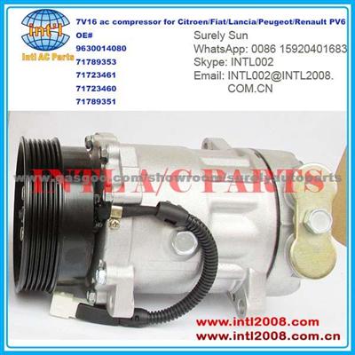 9630014080 71789353 71723461 71723460 71789351 7V16 Car Ac Compressor For Citroen/Fiat/Lancia/Peugeot/Renault PV6