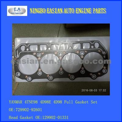 YANMAR 4TNE98 4D98E 4D98 Full Gasket Set Engine Gasket Kit ,OE:729902-92601,129902-01331