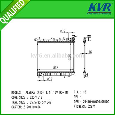 Brazed Aluminum Radiator FOR ALMERA (N15)1.4 I 16V 95- OEM 21410-OM000/0M100