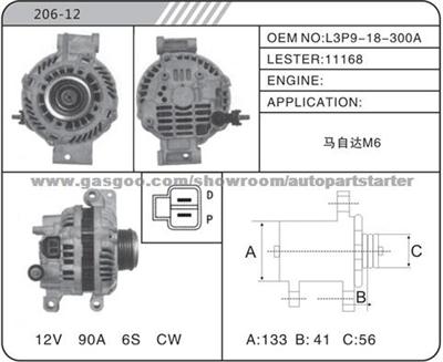 MAZDA M6 ALTERNATOR MOTOR L3P9-18-300A 6S 12V 11168 AUTO ALTERNATOR MOTOR