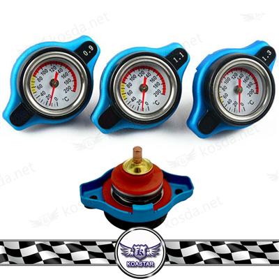 0.9 BAR SMALL HEAD UPRATED BLUE RADIATOR CAP WITH GAUGE