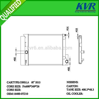 Air cooler spare parts for TOYOTA COROLLA OEM 16400-0T210