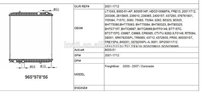 Heavy duties radiator for FREIGHTLINER spi 2001-1712