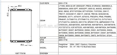 Heavy duties radiator for FREIGHTLINER spi 2001-1716