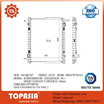 TOPASIA HEAVEY TRUCK RADIATOR FOR IVECO stralis Radiator 504080547 nissens 63333 size:555*569*40