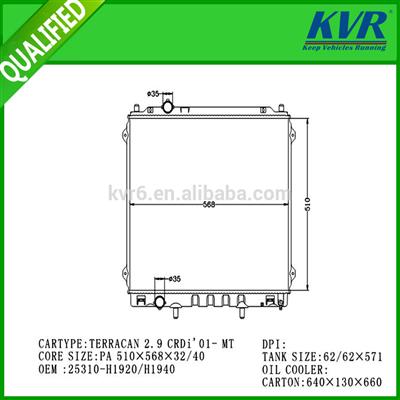 Radiator coolant for HYUNDAI TERRACAN 2.9 CRDi'01- OEM 25310-H1920/H1940