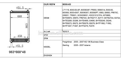 Heavy duties radiator for FREIGHTLINER 8000-63
