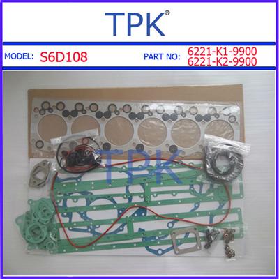 Komatsu S6D108 Cylinder head gasket kit 6222-K1-3001,SA6D108 Cylinder block gasket kit 6222-K2-3001