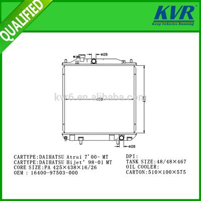 High Quality Auto Radiator FOR DAIHATSU Atrai 7' 00- Hijet' 98-01 OEM 16400-97503-000