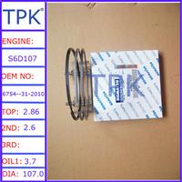 
S6D107 piston ring set 6754-31-2010, SAA6D107E-1 engine piston ring, PC200-8 engine parts
