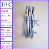 
6D105-1 piston ring 6136-31-2030 6136-31-2010, Komatsu 6D105 engine piston ring
