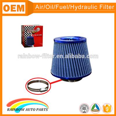 Conical high flow air filter blue racing car