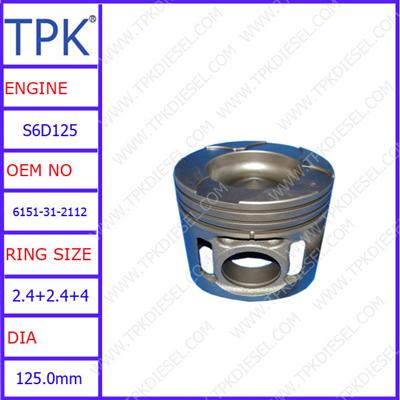 S6D125-1 PISTON,S6D125 CAST IRON PISTON KIT, 6151-31-2112 6150-31-2012