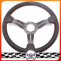 JDM driver steering wheel with leather cover, quick release steering wheel with leather thread red