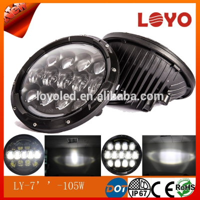 High Low beam Convertible 105w 7 inch round led Headlight for jeep with turning light