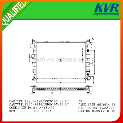 Performance Aluminum Radiator FOR W220/S280/S320'97-99 W220/S430/S500'97-99 OEM 220 500 0003/0103