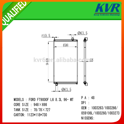 truck radiator FOR FORD LT9000F L6 8.3L OEM 1003263/1003266