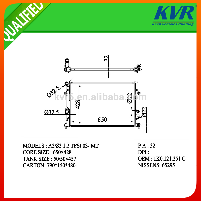 brazed auto radiator FOR AUDI A3/S3 1.2 TFSI 03- OEM 1K0.121.251C