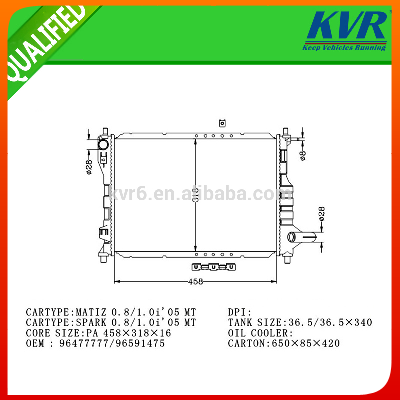 Passenger car radiator FOR DAEWOO MATIZ 0.8/1.0i'0.5 SPARK 0.8/1.0i'0.5 OEM 96477777/96591475