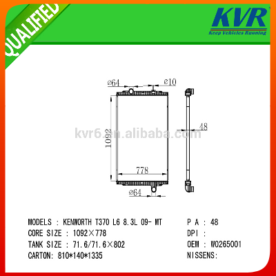 truck cooling radiator FOR KENWORTH T370 L6 8.3L 09- OEM W0265001