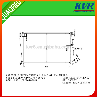 High Quality Auto Radiator FOR CITROEN XANTIA 1.9D/2.0i'93- OEM 1331.JA/96108610