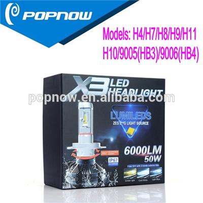X3 automotive led 3000K 6000K 8000K DIY colortemperature 12V 24V h4 led headlights 25w 3000lm