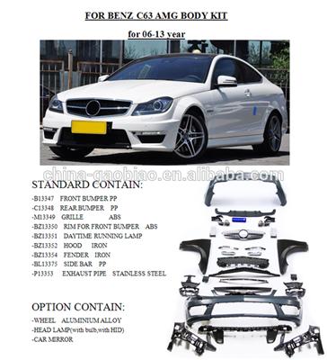 for mercedes benz1 body kit for 2007 up W204 C180 C260 C200 Car , upgrade to 2012 C63 AMG style by maker