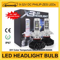 
KIMH supplier 50W 6000LM X3 led headlight, IP67 waterproof LUMILEDS ZES 25W 3000LM H4 HB2 car led headlight h4
