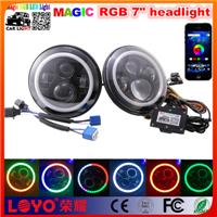 Phone Control Bluetooth 7" headlight for jeep wrangler RGB Color Halo Ring 7 inch led DRL headlight For Jeep