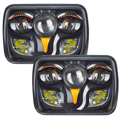 5x7 Inch Headlights, 7x6 6X7" Square LED Reflector Replacement with White DRL Yellow Turn Signal