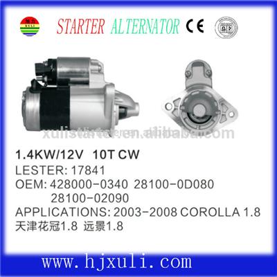 auto starter fit toyota motor parts- COROLLA starter 28100-0D080 28100-02090 LESTER:17841 12V,1.4KW